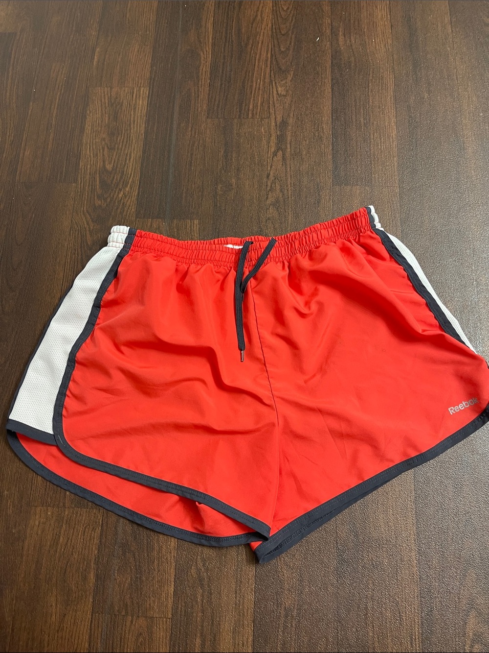 Reebok Red and White Men's Athletic Shorts with Black Drawcord
